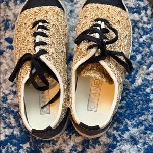 CHANEL Women's Black and Cream Sneakers